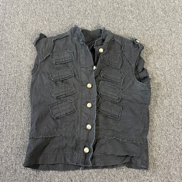 Vintage Tops - Vintage Y2k Black Grunge Patchwork Frayed Button Front Vest Women's Small